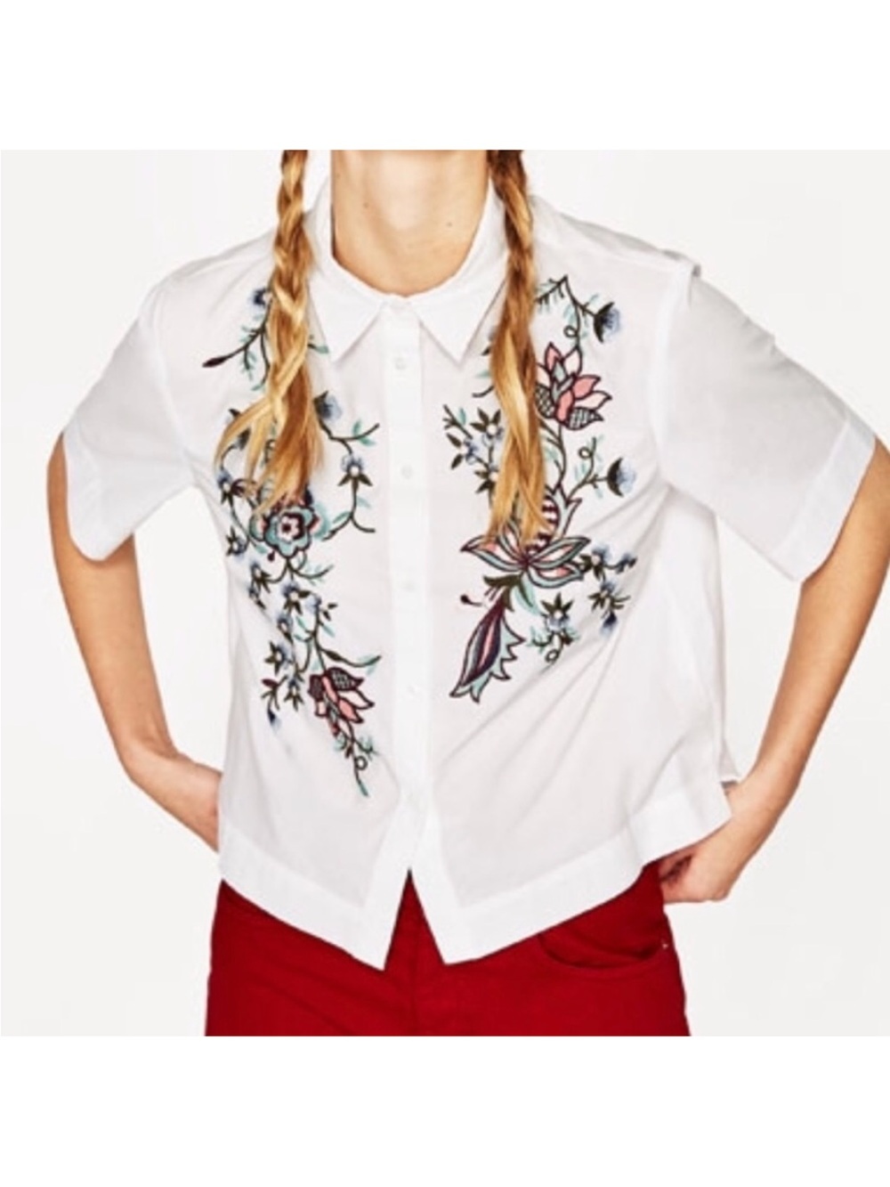 Zara White Women's Button-Up Shirt with Black Label